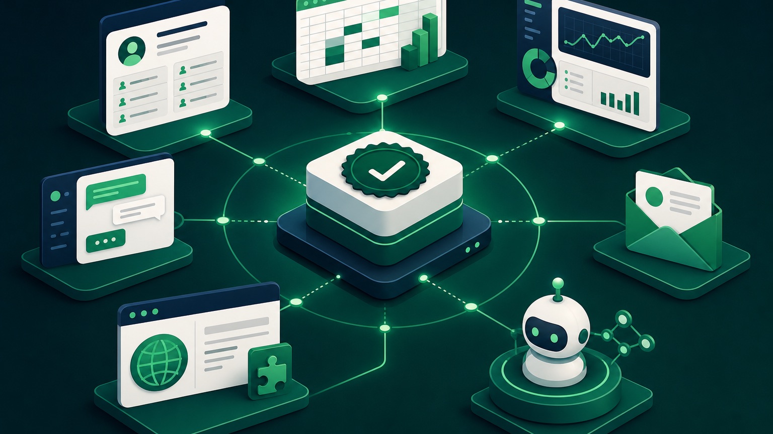 Ecossistema de CRM, BI, planilhas, mensageria e IA conectado a dados CNPJ
